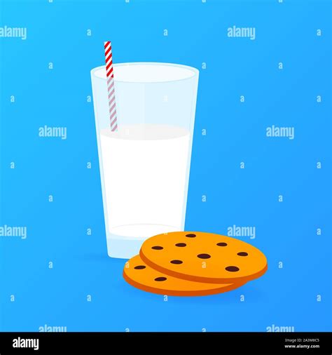 Vaso De Leche Y Galletas Con Trocitos De Chocolate Stock Vector