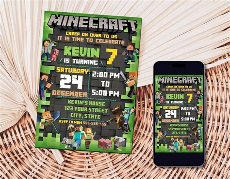 Minecrafter Birthday Invitations Editable Minecraft Birthday Etsy