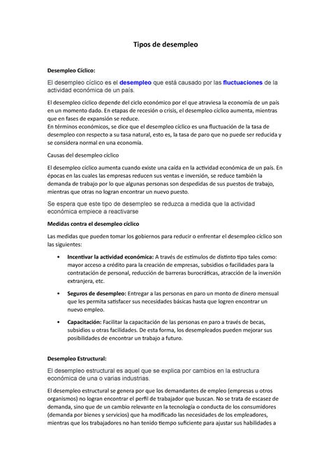 Tipos De Desempleo Tipos De Desempleo Desempleo Cíclico El Desempleo