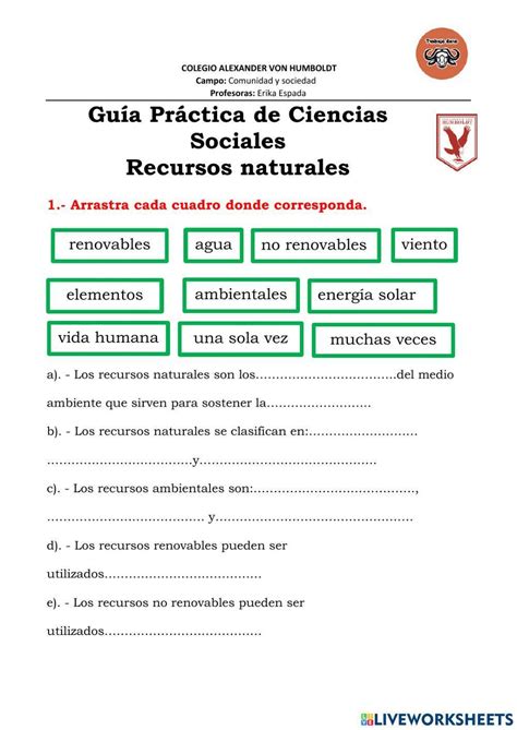 Recursos Naturales Online Worksheet For 4° De Primaria B Live Worksheets