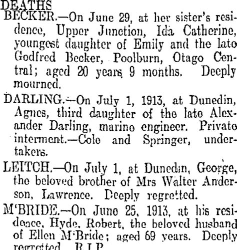 Deaths Otago Daily Times 2 7 1913 Items National Library Of New Zealand National