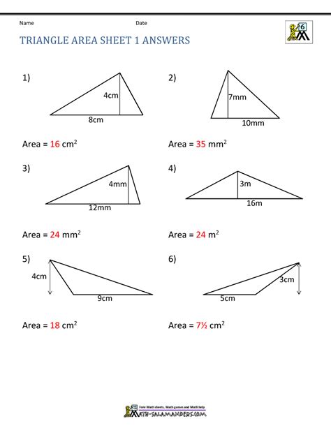 Area Of Right Triangle Worksheets