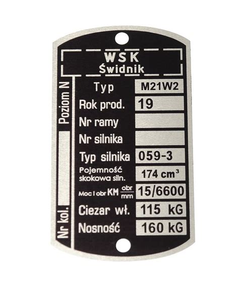 Tabliczka Znamionowa WSK 175 M21W2 059 3