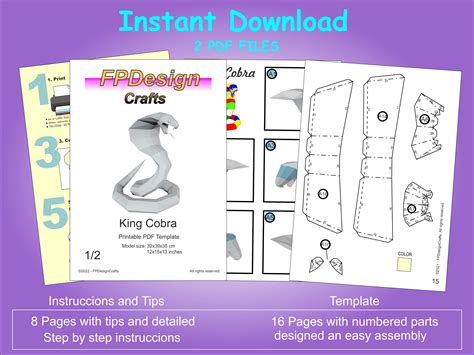 King Cobra Papercraft Low Poly Snake King Cobra Decor Paper Model