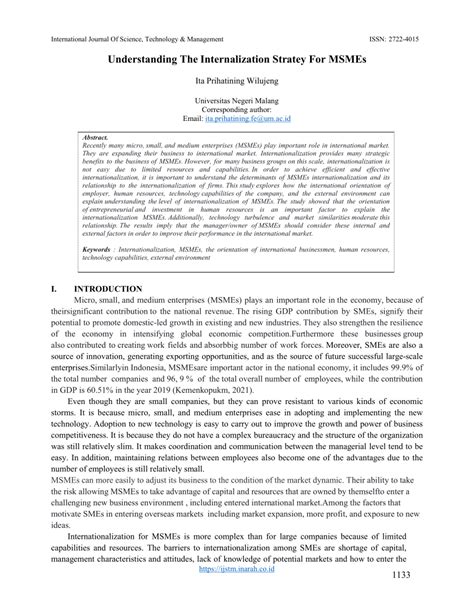 PDF Understanding The Internalization Stratey For MSMEs