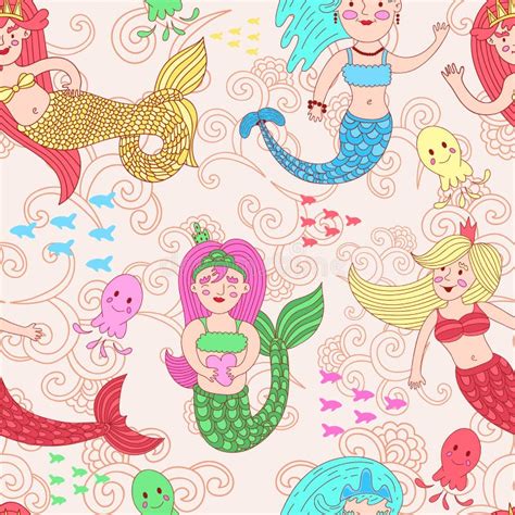 Seamless Pattern Mermaids Stock Illustrations 945 Seamless Pattern