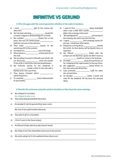 Gerund Vs Infinitive General Gramma English ESL Worksheets Pdf Doc