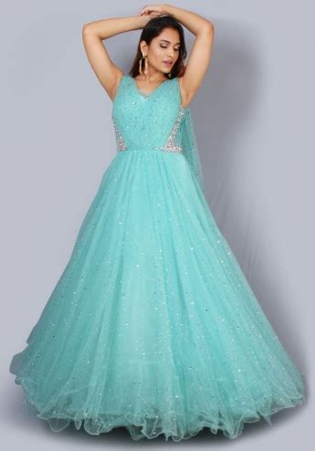 Buy Pastel Blue Color Gown Online On Fresh Look Fashion