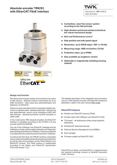 Pdf Data Sheet Absolute Encoder Trks3 With Ethercat Fsoe · Trk