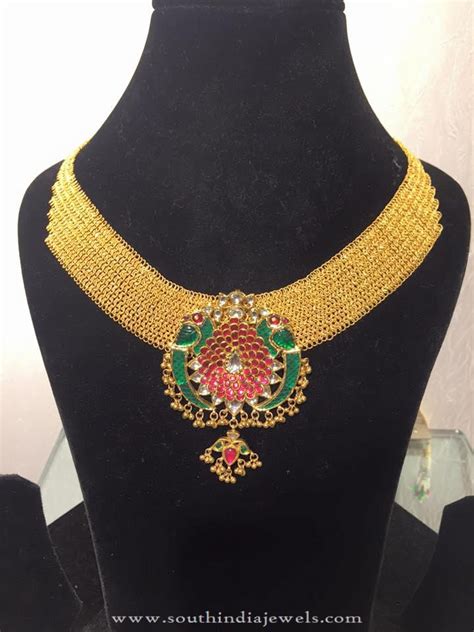 Low Weight Gold Choker Necklace South India Jewels