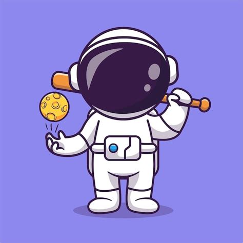 Bonito Astronauta Jogando Beisebol Ilustra O De Cone De Vetor De