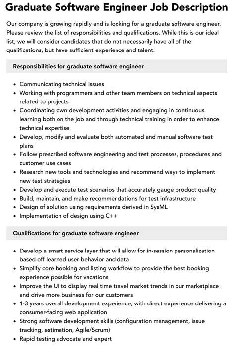 Graduate Software Engineer Job Description Velvet Jobs