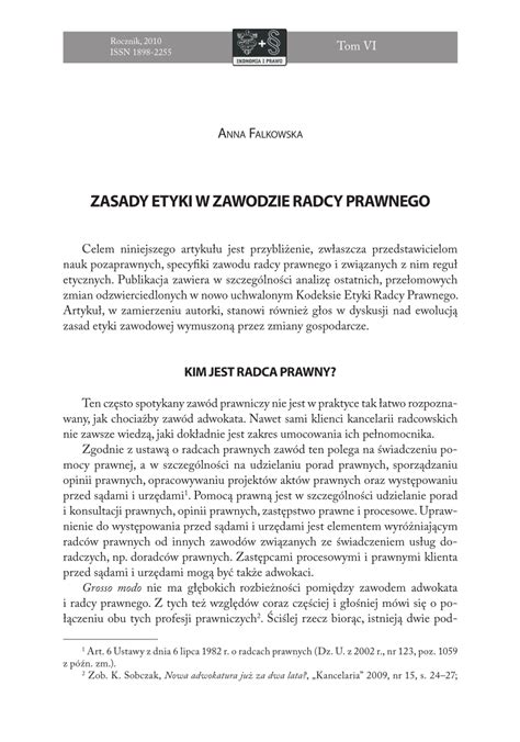 PDF ZASADY ETYKI W ZAWODZIE RADCY PRAWNEGO