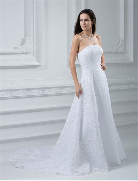 Beautiful White A Line Strapless Satin Wedding Dress