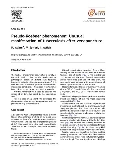 (PDF) Pseudo-Koebner phenomenon: Unusual manifestation of tuberculosis after venepuncture | V ...