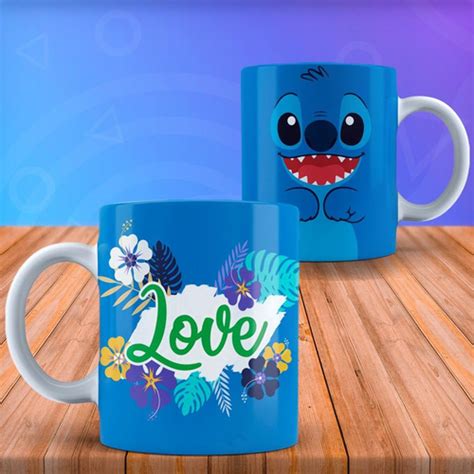 Caneca Lilo E Stitch Love Azul No Shoptime