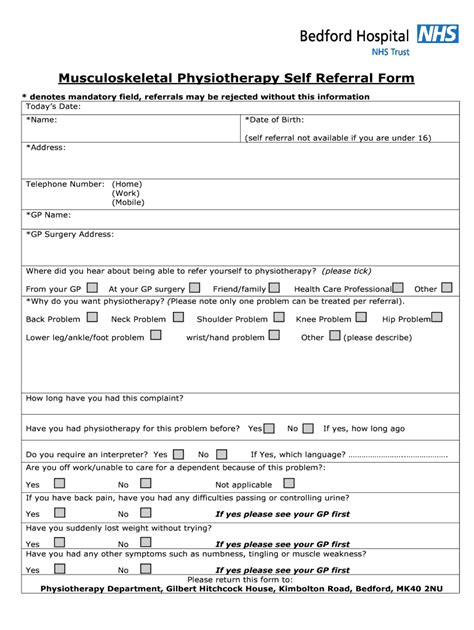 Fillable Online Greensands Org Musculoskeletal Physiotherapy Self