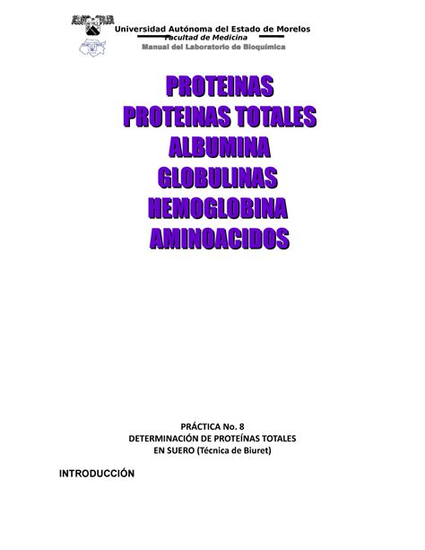 8 Proteinas albumina Practicas de laboratorio de Bioquímica