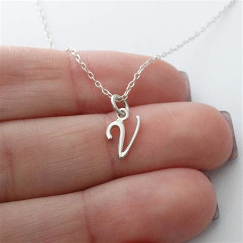 Sterling Silver Tiny Letter V Necklace Fashionjunkie4life