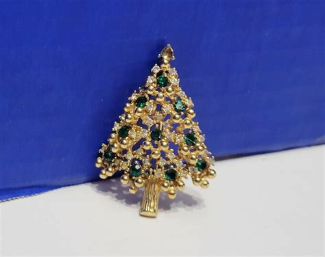 Vintage Eisenberg Christmas Tree Brooch Green And Clear Rhinestones Etsy