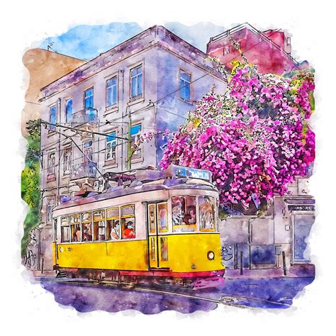 Lisboa Portugal Watercolor Sketch Hand Drawn Illustration 14022554