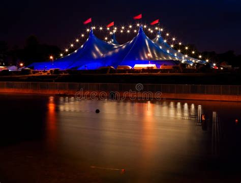 Circus Style Tent with Lights at Night Stock Photo - Image of landscape ...