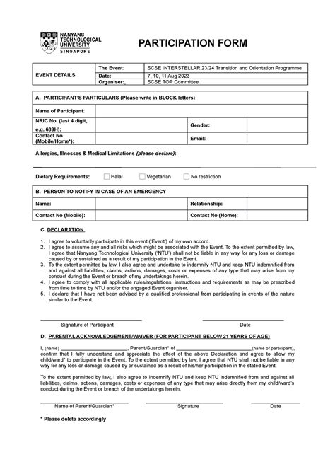 Participation Form For Freshmen Orientation 2023 Participation Form