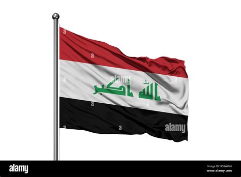 Flag Of Iraq Waving In The Wind Isolated White Background Iraqi Flag