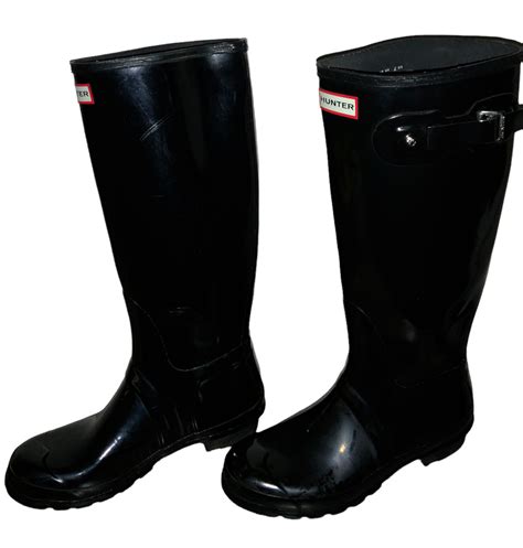 Womens Hunter Black Original Tall Glossy Rain Boots Size 9 Ebay