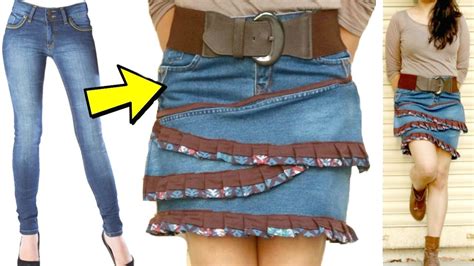 Turn Your Old Jeans Into Skirt Ruffle Skirt From Old Jeans Youtube