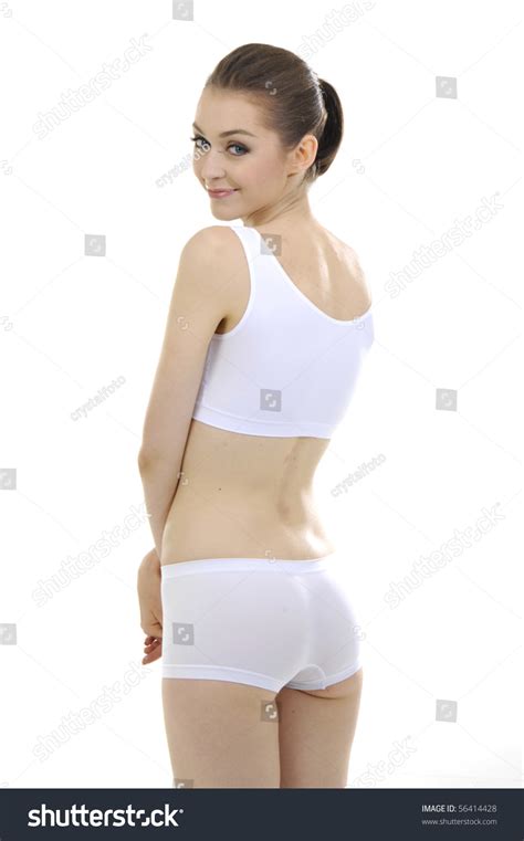 Smiling Busty Brunette White Lingerie Isolated Stock Photo Shutterstock