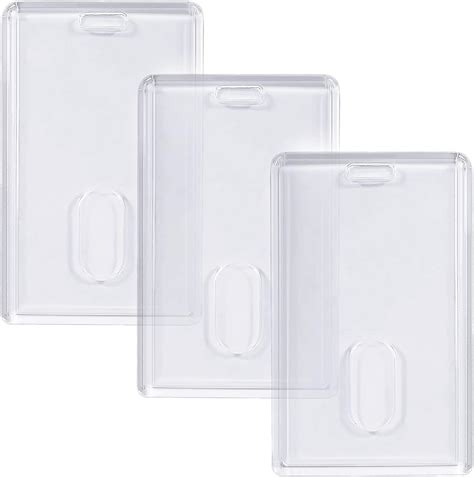 3 Pack Heavy Duty Id Badge Holder Hard Plastic Clear Holder With Thumb Slots