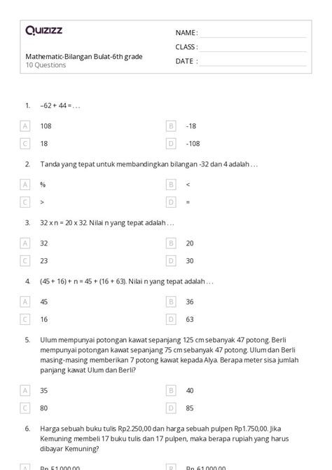 Lembar Kerja Membandingkan Jumlah Untuk Kelas Di Quizizz Gratis