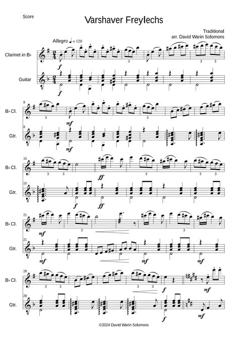 Varshaver Freylekhs Freilach From Warsaw For Clarinet And Guitar Arr