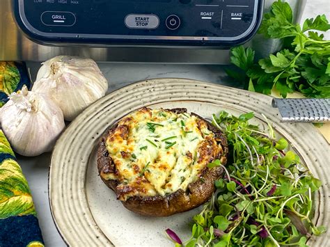 Air Fryer Stuffed Portobello Mushrooms With Roasted Garlic Easy Clean Recipes