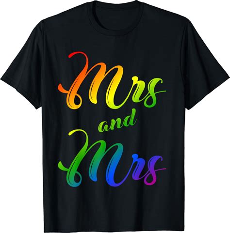 Mrs And Mrs Just Married Lesbian Bridal Rainbow Color Print T Shirt