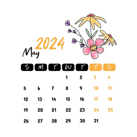 Calendario Mensual Floral De Mayo De 2024 Vector PNG Mes De Mayo