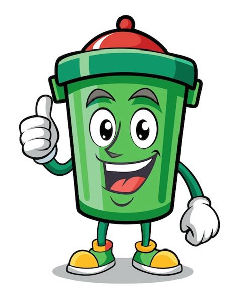 A Cartoon Drawing Of A Trash Can With A Smiley Face On It Premium AI