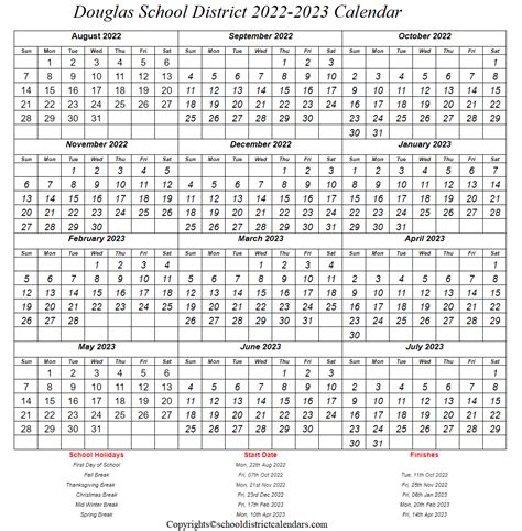 Douglas School District 2022-2023 Calendar School District Calendars