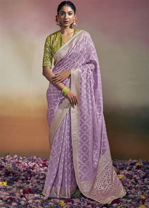 Lavender Dola Silk Banarasi Saree Urban Womania