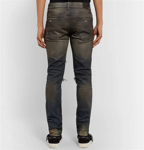 Amiri Skinny Fit Panelled Distressed Stretch Denim Jeans Blue Amiri