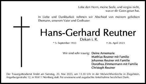 Traueranzeigen Von Hans Gerhard Reutner Augsburger Allgemeine Zeitung