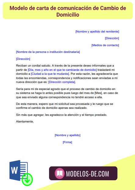 Modelo De Carta De Comunicaci N De Cambio De Domicilio