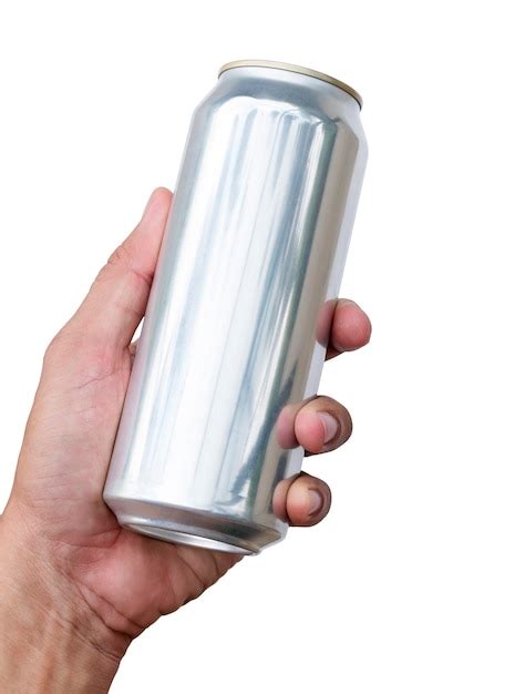 Premium Photo Hand Hold Mockup Shiny Aluminum Slim Can Isolated On