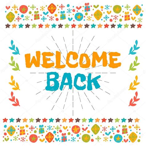 Welcome Back Text With Colorful Design Elements Cute Postcard — Stock