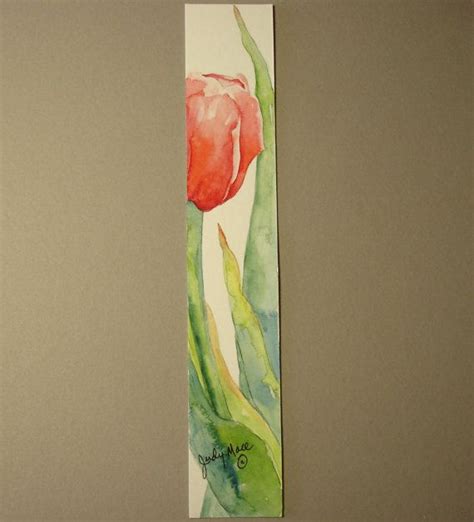 Red Tulip Watercolor Handpainted Bookmark Small Format Art Watercolor