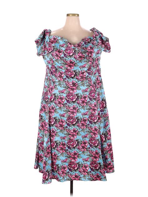 Lady Vintage Floral Multi Color Blue Casual Dress Size 26 Plus 60