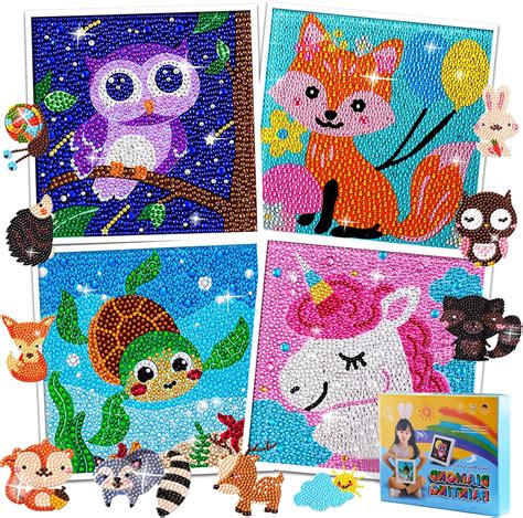 4 Pièces Diamond Painting Enfant Kit Complet Animaux 5d Diy 10 Diamant