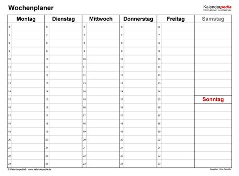 Wochenplaner F R Microsoft Word Kalenderpedia