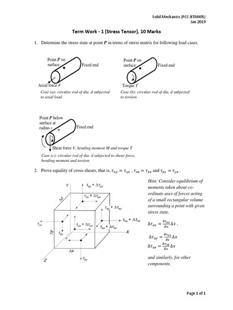 A01-Stress Tensor-Jan2019 | PDF | Stress (Mechanics) | Bending